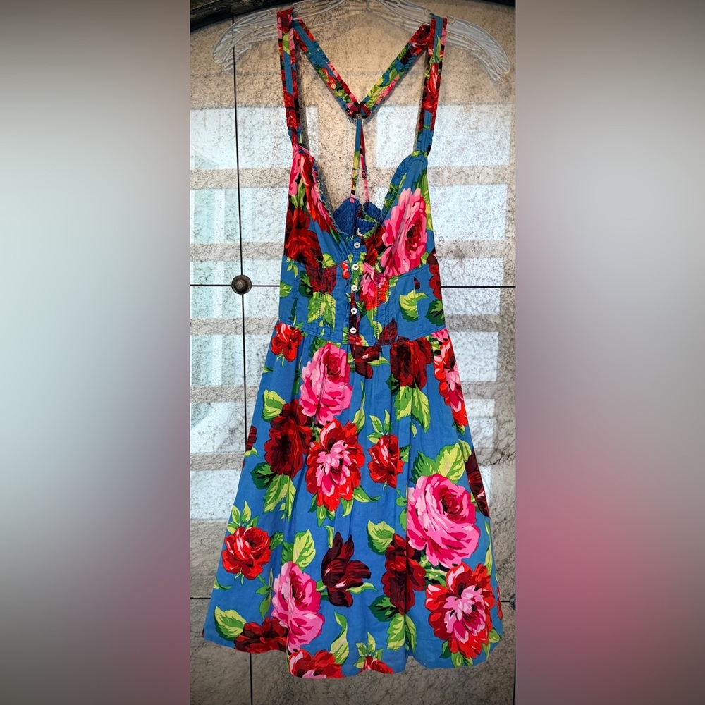 Abercrombie & Fitch Vibrant Blue Strapless Dress with Pink Floral - Picture 11 of 13
